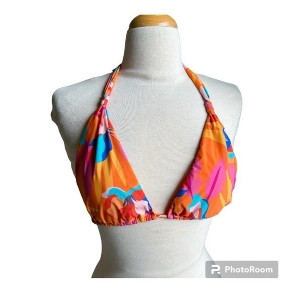 Rio del sol orange multicolored triangle bikini swim top medium